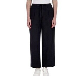 NWT DKNY Women's Wide Legged Pull On Drawstring Ankle Pants Black Size 12